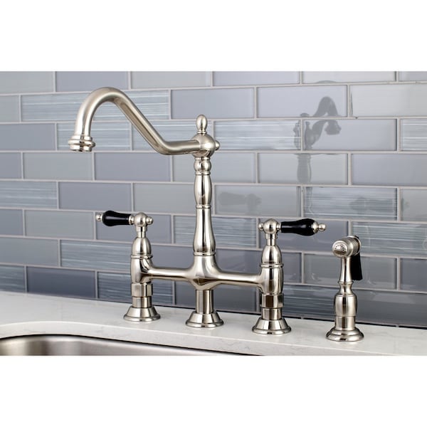 KS1278PKLBS Duchess Bridge Kitchen Faucet W/Brass Sprayer, Brushed Nkl